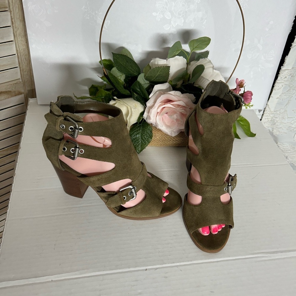 Marc Fisher Khaki Buckle Strap Heeled Sandals